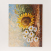 Puzzle Sunflowers and Daisies on Rustic Table (Vertical)