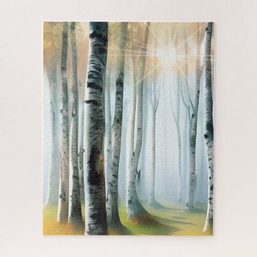 Puzzle Sunlit Birch or Aspen Tree Grove Watercolor (Vertical)
