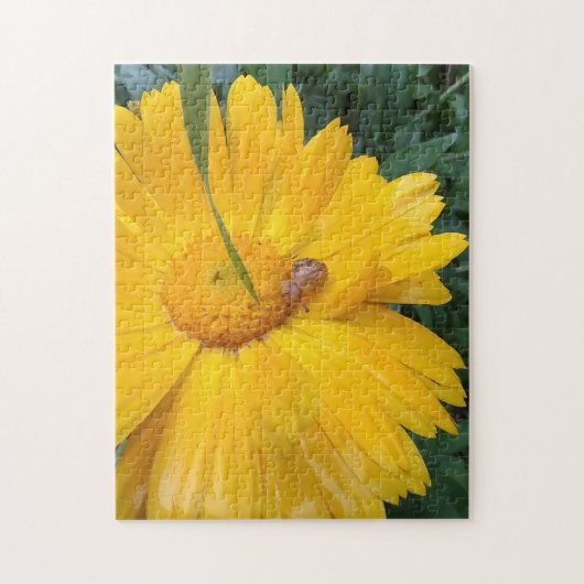 Puzzle Sunny Marigold Bloom with Tiny Visitor (Vertical)