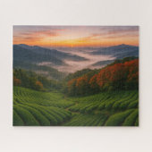 Puzzle Sunrise over Mountain Tea Fields in Japan (Horizontal)