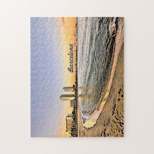 Puzzle Sunset at Olympic Port of Barcelone, Spain (Vertical)