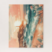 Puzzle Sunset Lighthouse Ocean Beach Boho Floral (Vertical)