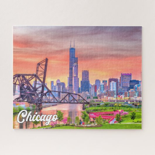 Puzzle Sunset Over Chicago, Illinois, États-Unis (Horizontal)