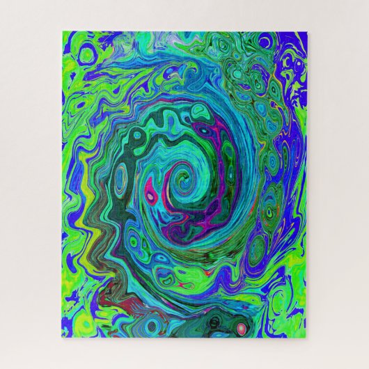 Puzzle Super Abstrait Retro Green et Blue Swirl (Vertical)