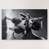 Puzzle super chaton pouvoirs en noir et blanc (Horizontal)