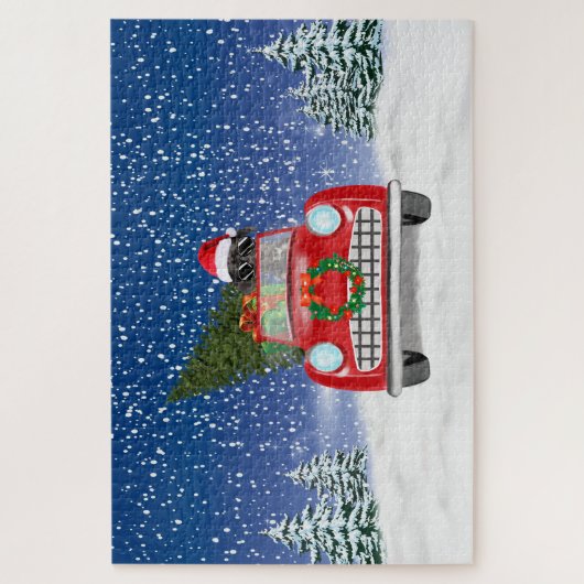 Puzzle Super Dane Chien Conduite Voiture En Neige Noël (Vertical)