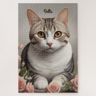 Puzzle Superbe chat américain à cheveux courts avec Rose