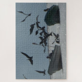 Puzzle sur la faune : Pélicans autour des bateaux  (Vertical)