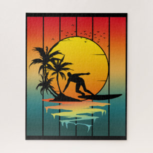 Puzzle Surf de coucher de soleil vintage surfeur océan