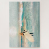 Puzzle Surfer Girl Tropical Beach Blue Waves (Vertical)