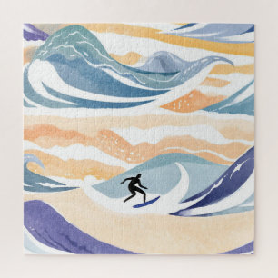 Puzzle Surfer la Vague   Océan Aquarelle Contemporain