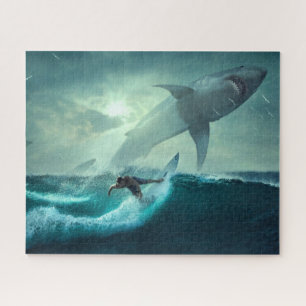 Puzzle Surfeur génial avec requins
