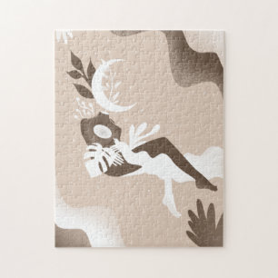 Puzzle Surreal Dreamy Woman Moon Nature Feuilles tropicau