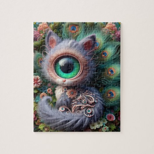 Puzzle Surreal One Eyed Grey Kitty (Vertical)