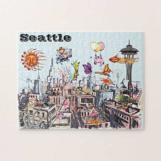 Puzzle Surreal Pop Art Ville occupée de Seattle (Horizontal)