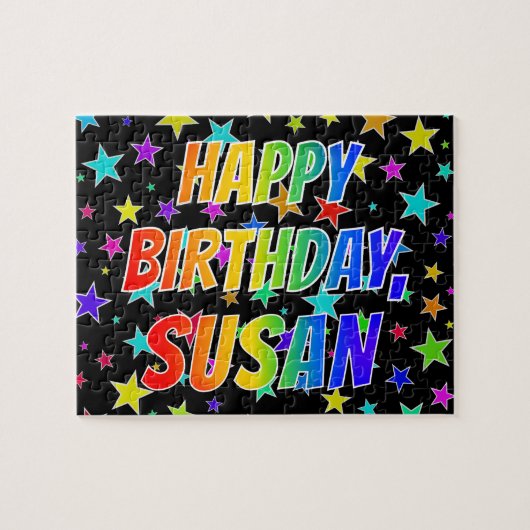 Puzzle "SUSAN" Prénom, Amusant "HEUREUX ANNIVERSAIRE" (Horizontal)