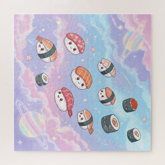 Puzzle Sushi Flying in Pastel Galaxy Sky (Horizontal)