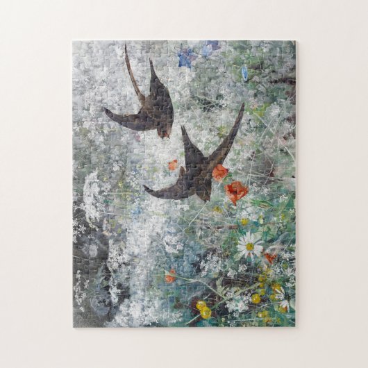 Puzzle Swallow and Flower Field, Bruno Liljefors (Vertical)