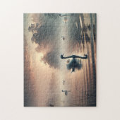 Puzzle Swan Foggy Lake Sunrise Tranquil Nature (Vertical)