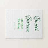 Puzzle Sweet Sixteen green name date calligraphy boho ret (Horizontal)