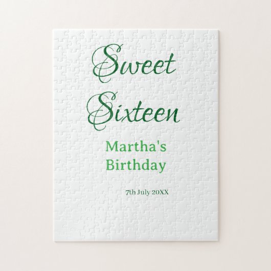 Puzzle Sweet Sixteen green name date calligraphy boho ret (Vertical)