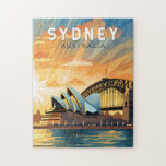 Puzzle Sydney Australia Travel Art Vintage<br><div class="desc">Conception de déplacement vectoriel rétro de Sydney. Sydney,  capitale de la Nouvelle-Galles du Sud et l'une des plus grandes villes d'Australie,  est surtout connue pour son opéra de Sydney,  au bord du port,  au design distinctif ressemblant à une voile.</div>