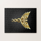 Puzzle Symbole caducee polygonale en or (Horizontal)