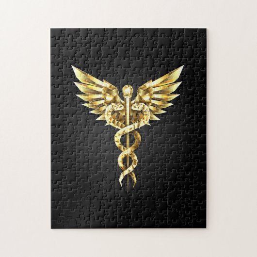 Puzzle Symbole caducee polygonale en or (Vertical)
