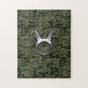 Puzzle Symbole Taurus Zodiac sur Camo numérique vert