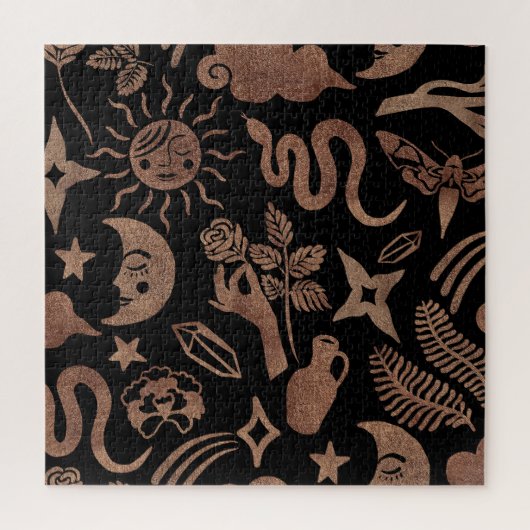 Puzzle Symboles mystiques : serpent, soleil, lune. (Vertical)