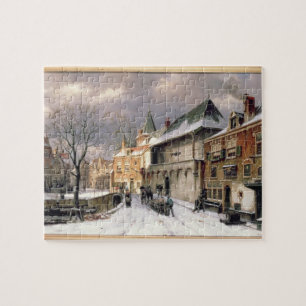 Puzzle T31117 une vue d'une ville néerlandaise en hiver