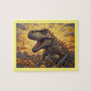 Puzzle T-rex dans un champ de tournesol
