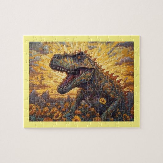 Puzzle T-rex dans un champ de tournesol (Horizontal)