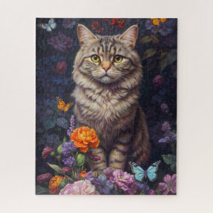 Puzzle Tabby Brown avec fleurs et style victorien