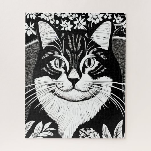 Puzzle Tabby Cat entouré de fleurs (Vertical)