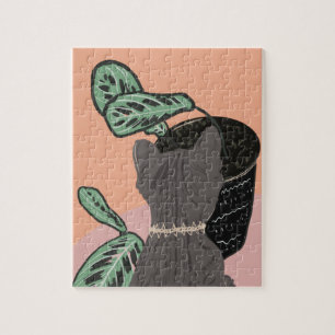 Puzzle Tabby Cat Gris Merci Plante