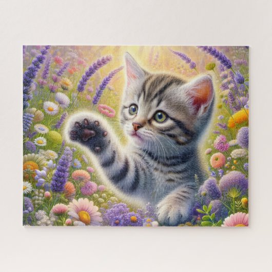 Puzzle Tabby Cat With Flowers (Horizontal)