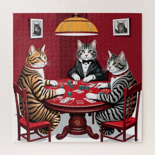 Puzzle Tabby Cats Jouer Au Poker (Vertical)