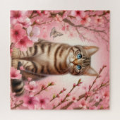 Puzzle Tabby Chat Japonais Cerisier Fleur Kitten (Horizontal)