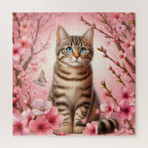 Puzzle Tabby Chat Japonais Cerisier Fleur Kitten