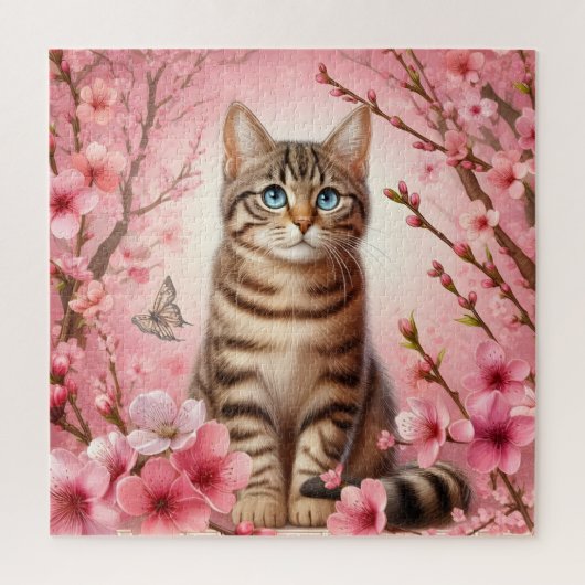 Puzzle Tabby Chat Japonais Cerisier Fleur Kitten (Vertical)