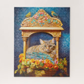 Puzzle Tabby en plumes dans boîte décorative et fleurs (Vertical)