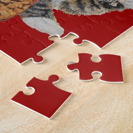 Puzzle tabby gris chaton mignon lécher patte noël (Côté)