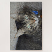 Puzzle Tabby Gris Cute Cat Green Eyes Élégant (Vertical)
