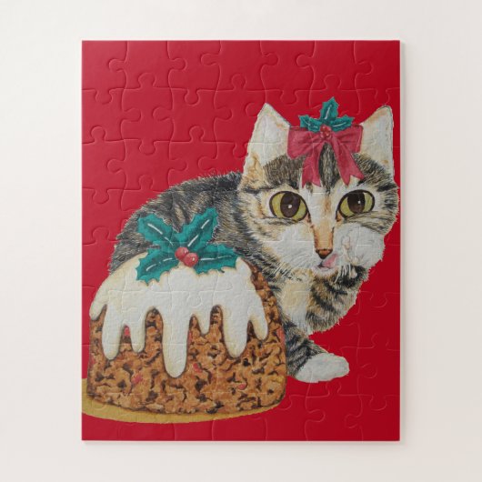Puzzle tabby gris mignon chaton patte à lécher pour noël (Vertical)