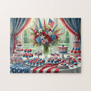 Puzzle Table de desserts du 4 juillet Douceurs patriotiqu