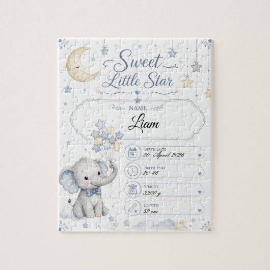 Puzzle Tableau de naissance bébé personnalisable avec élé (Vertical)