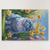 Puzzle Tableau des fleurs de printemps de chats bleus ori (Horizontal)