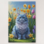 Puzzle Tableau des fleurs de printemps de chats bleus ori (Vertical)