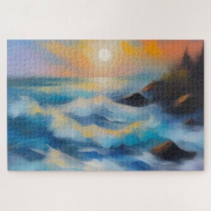 Puzzle Tableau des vagues bleu clair sous le soleil